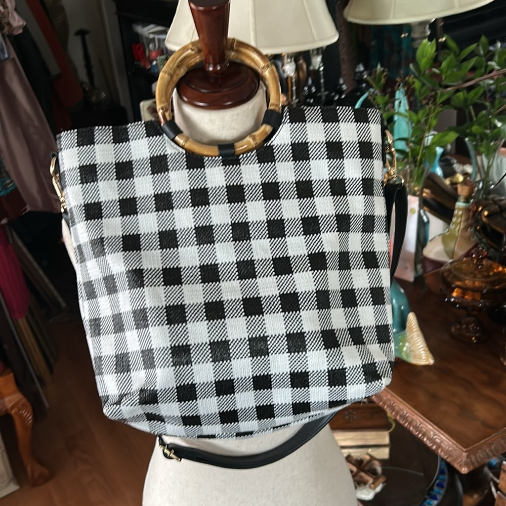 Ring Handle Black & White Check Bag - Picture 3 of 7